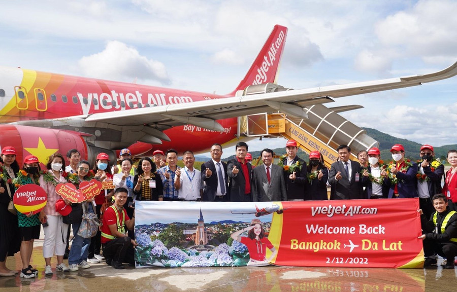 Vietjet Thái Lan vừa mở lại đường bay thẳng duy nhất kết nối Đà Lạt với Bangkok của Thái Lan. Ảnh: CTV/Vietnam+