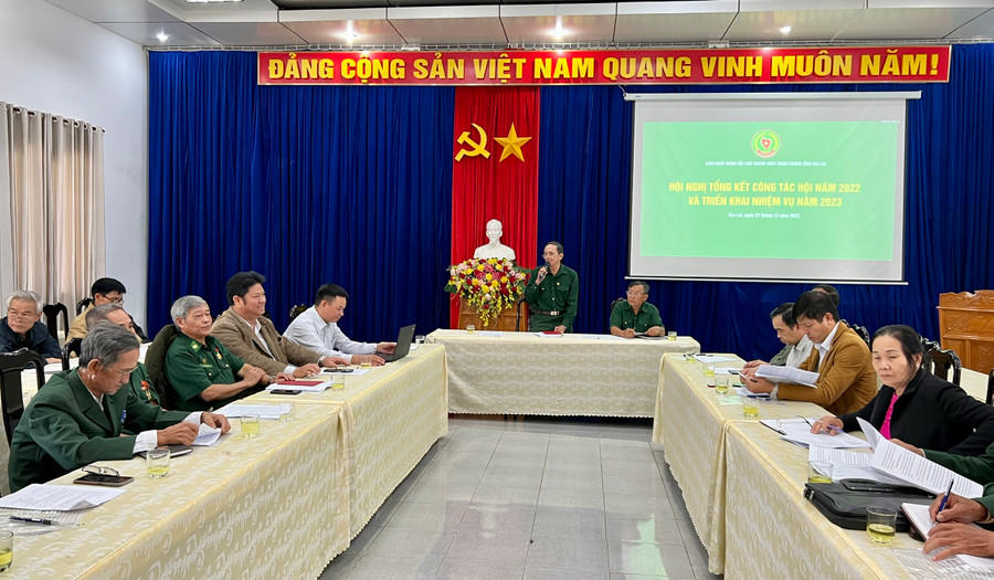 Quang cảnh hội nghị tổng kết công tác Hội năm 2022 do Hội Cựu TNXP tỉnh tổ chức. Ảnh: Phan Lài