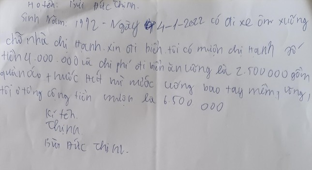 Giấy ghi nợ của bệnh nhân tâm thần Bùi Đức Thịnh. Ảnh: Hà Anh Đức