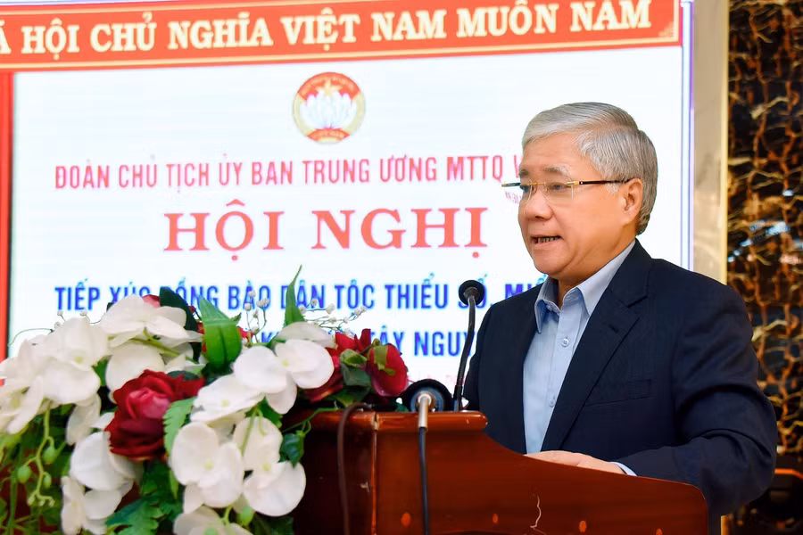 Chủ tịch Ủy ban TW MTTQ Việt Nam Đỗ Văn Chiến phát biểu tại hội nghị. Ảnh: Đức Thụy