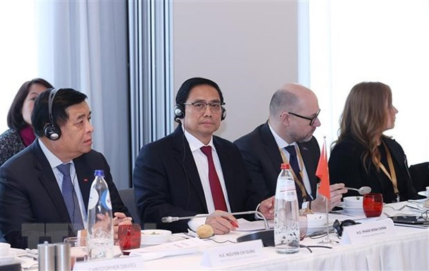  Thủ tướng Phạm Minh Chính dự chiêu đãi của Hội nghị Thượng đỉnh kinh doanh ASEAN-EU. (Ảnh: Dương Giang/TTXVN)