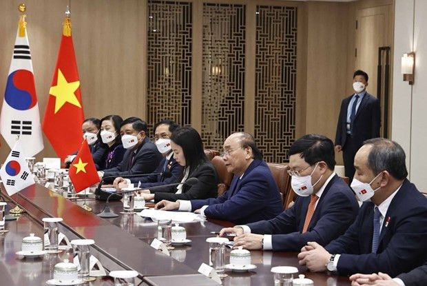 Chủ tịch nước Nguyễn Xuân Phúc phát biểu tại buổi hội đàm. (Ảnh: Thống Nhất/TTXVN) Chủ tịch nước Nguyễn Xuân Phúc phát biểu tại buổi hội đàm. (Ảnh: Thống Nhất/TTXVN)