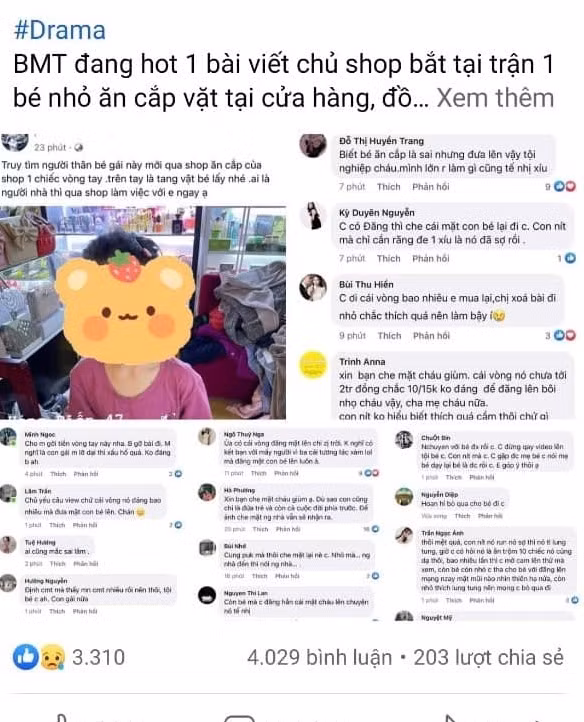 Hình ảnh cháu bé bị đăng tải trên mạng xã hội với tình trạng không che mặt. Ảnh: Facebook