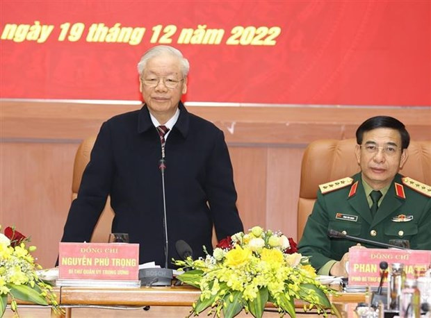 Tổng Bí thư Nguyễn Phú Trọng, Bí thư Quân ủy Trung ương phát biểu kết luận hội nghị. (Ảnh: Trí Dũng/TTXVN)  Tổng Bí thư Nguyễn Phú Trọng, Bí thư Quân ủy Trung ương phát biểu kết luận hội nghị. (Ảnh: Trí Dũng/TTXVN)