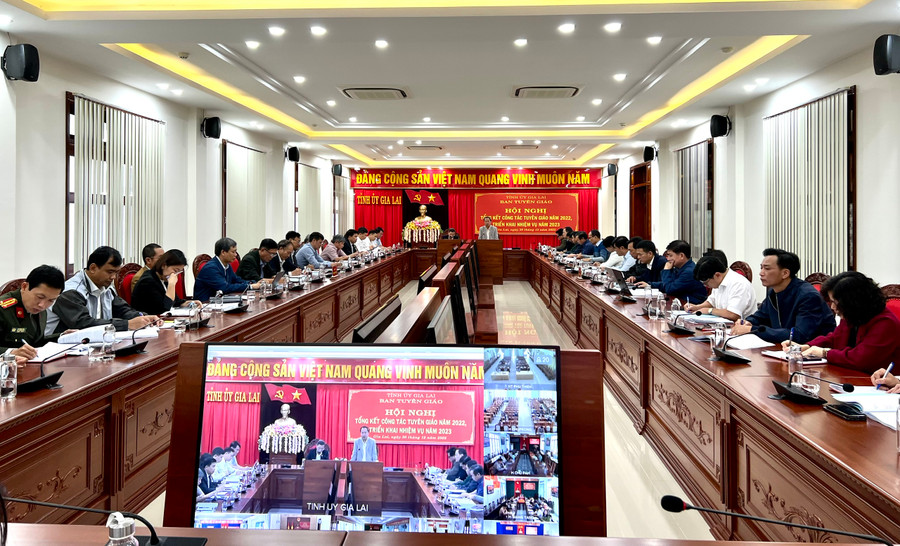 Ban Tuyên giáo Tỉnh ủy Gia Lai tổ chức hội nghị tổng kết công tác năm 2022 ảnh 2 Quang cảnh hội nghị tổng kết công tác tuyên giáo năm 2022. Ảnh: Phan Lài