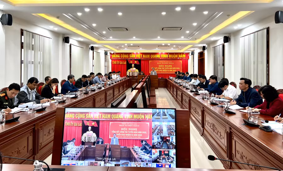 Quang cảnh hội nghị tổng kết công tác tuyên giáo năm 2022. Ảnh: Phan Lài