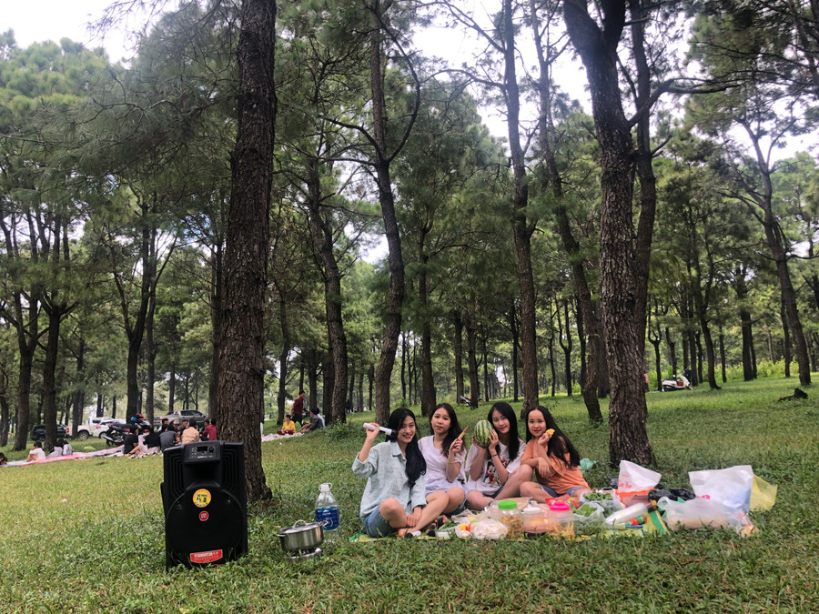 Nhiều bạn trẻ chọn vui chơi tại khu vực đồi thông Phan Đình Phùng-ảnh Ngọc Thu