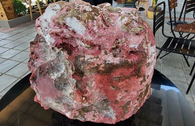 Khối đá đỏ nghi Long diên hương anh T. nhặt được. Ảnh: T.Trực