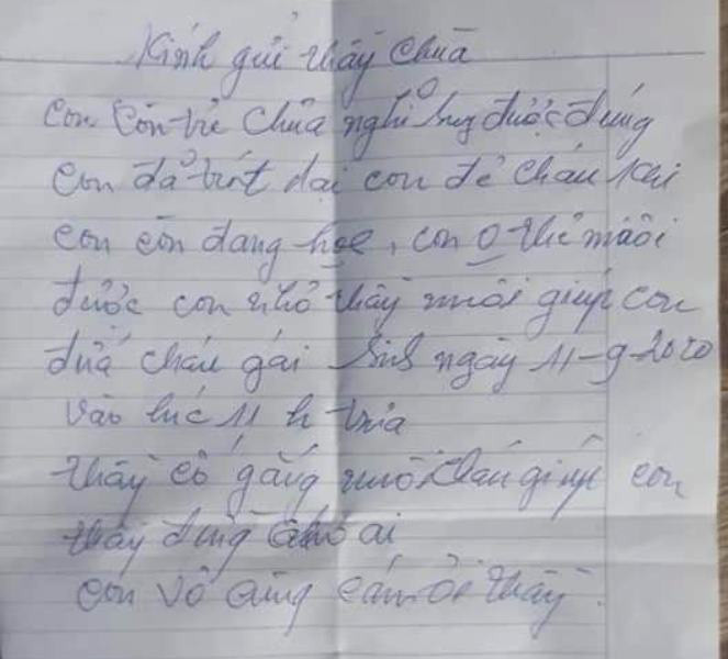 Lá thư người thân cháu bé để lại nhờ nuôi giúp Lá thư người thân cháu bé để lại nhờ nuôi giúp