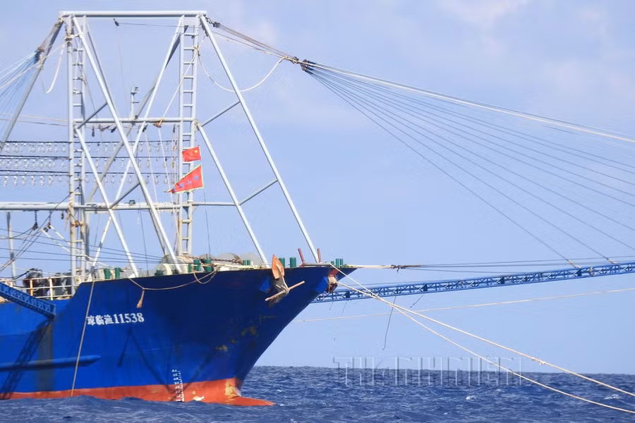 Khung lưới chụp trên tàu Quỳnh Lâm Ngư 11538 ẢNH: MAI THANH HẢI