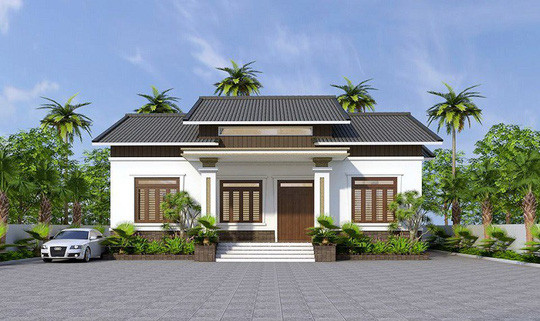 Diện tích đất rộng nên thiết kế tập trung vào khoảng sân rộng và thoáng, để có thể đón nhận được nhiều ánh sáng tự nhiên và gió cho toàn bộ ngôi nhà. Ảnh: Wedo.