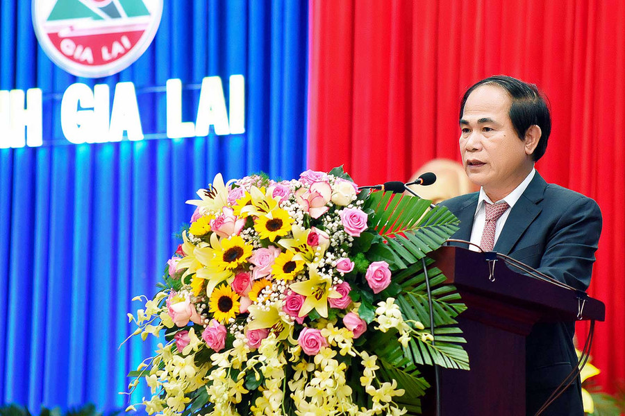 Chủ tịch UBND Võ Ngọc Thành trình bày diễn văn tại buổi lễ. Ảnh: Đức Thụy