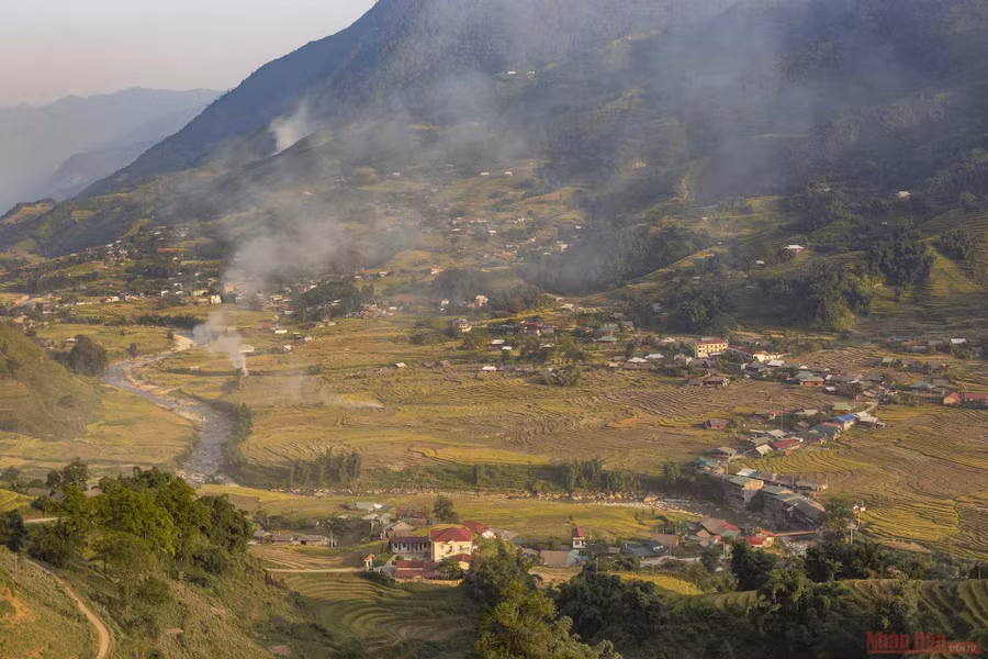 Người dân Ý Linh Hồ gặt lúa.