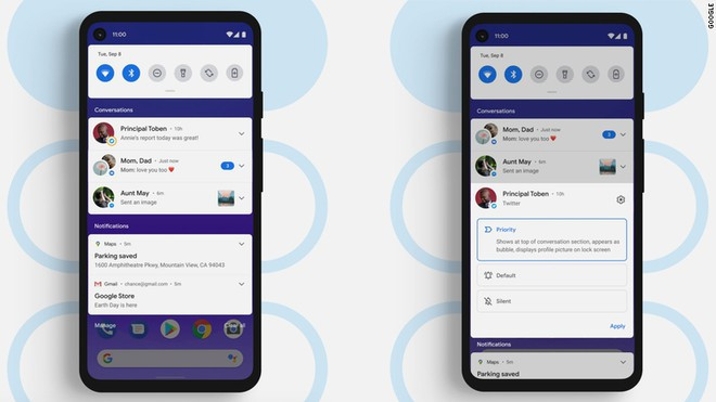 Android 11 tiếp tục nâng cấp khả năng quản lý và sắp xếp thông báo ẢNH: GOOGLE