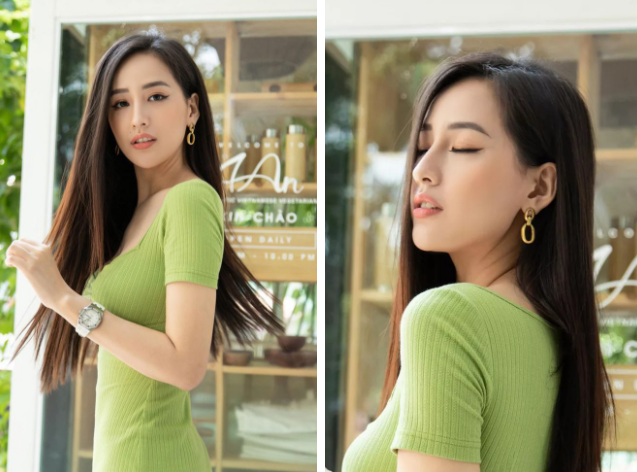 Ở một góc máy, Mai Phương Thúy còn khiến các chị em ngưỡng mộ bởi vòng eo thon gọn. Đây là thành quả sau một thời gian người đẹp nỗ lực giảm cân.