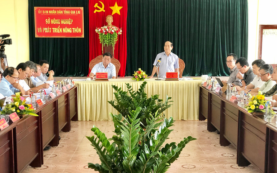 Chủ tịch UBND tỉnh Võ Ngọc Thành phát biểu chỉ đạo tại buổi làm việc. Ảnh: Lê Nam Chủ tịch UBND tỉnh Võ Ngọc Thành phát biểu chỉ đạo. Ảnh: Lê Nam