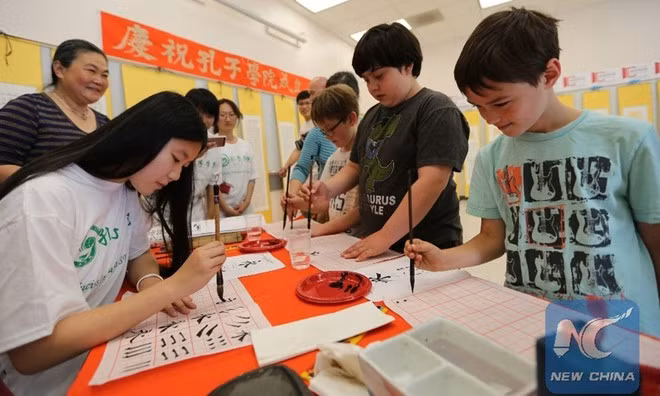 Tại một học viện Khổng Tử ở California, Mỹ - Ảnh: GlobalTimes