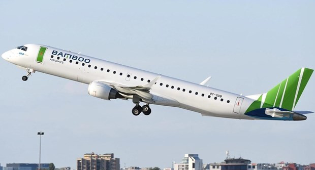 Dòng máy bay Embraer E195 được Bamboo Airways đưa vào khai thác 3 đường bay tới Côn Đảo. (Ảnh: PV/Vietnam+)