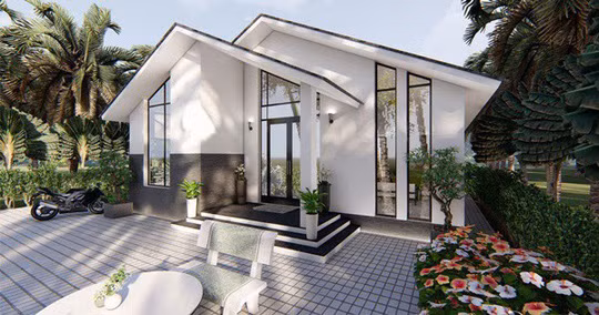 Biệt thự 1 tầng mini sử dụng tông trắng chủ đạo đang là xu hướng thiết kế nhà ở hiện đại. Ảnh: Internet.