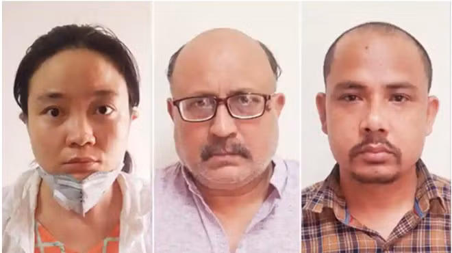 Từ trái qua: Qing Shi, Rajeev Sharma và Sher Singh aka Raj Bohra Chụp màn hình Hindustan Times