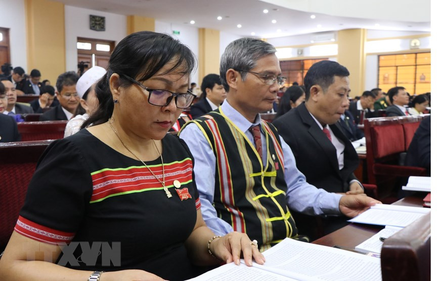 Đại biểu các dân tộc thiểu số tỉnh Kon Tum về dự đại hội. (Ảnh: Cao Nguyên/TTXVN)