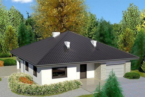 Biệt thự vườn 1 tầng hiện đại được thiết kế đơn giản với mái 4 và có thêm 3 ống khói giả tạo điểm nhấn. Ảnh: Thietkethicongnhadep.