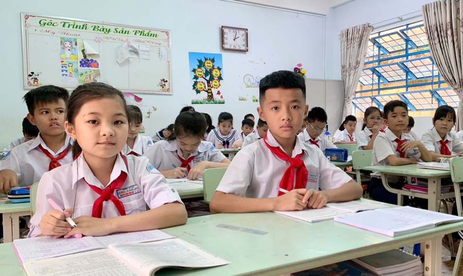 Nhiều năm liền, Trường Tiểu học Chu Văn An-TP.Pleiku đạt 100% học sinh tham gia BHYT. Ảnh: Như Nguyện