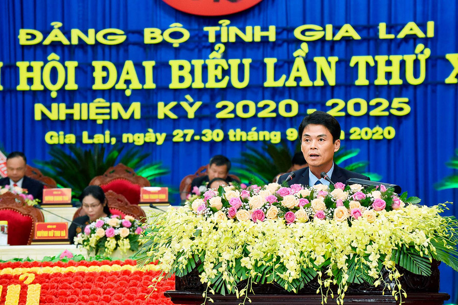 Đại biểu Dương Minh Đức-Phó Chủ nhiệm Ủy ban Kiểm tra Tỉnh ủy tham luận tại Đại hội. Ảnh: Đức Thụy