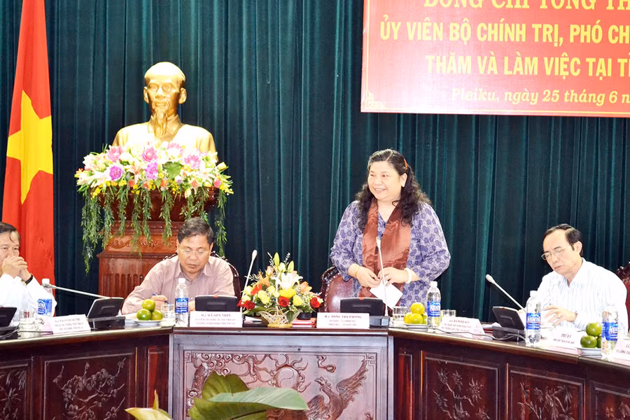 Bà Tòng Thị Phóng phát biểu tại buổi làm việc. Ảnh: Lê Hòa