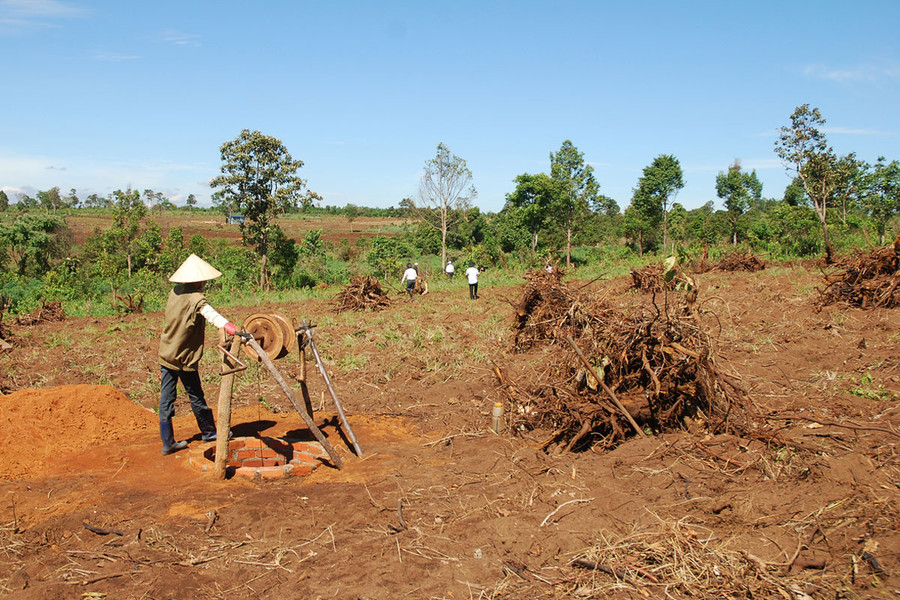 Chặt phá, lấn chiếm diện tích rừng đang diễn ra ồ ạt tại xã Đak . Ảnh: Nguyễn Giác