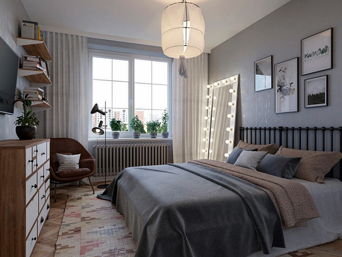 Chiếc giường đôi rộng rãi là "nhân vật" trung tâm của toàn bộ phòng ngủ. Chiếc giường đôi rộng rãi là