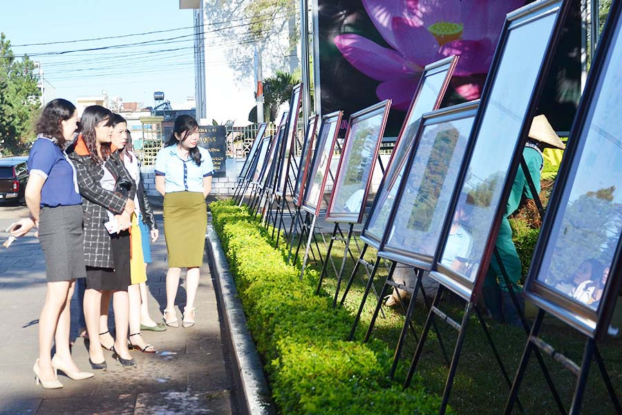 Du khách tham quan triển lãm về họa sĩ Xu Man. Ảnh: Phương Linh
