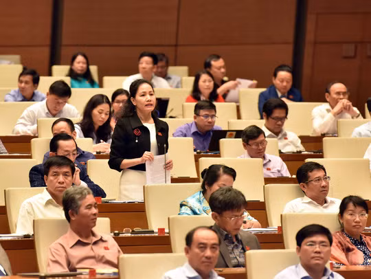 Đại biểu Phan Thị Bình Thuận (TP HCM) đóng góp ý kiến cho dự thảo Luật Đặc xá (sửa đổi) tại phiên họp Quốc hội ngày 7-11 Ảnh: Đình Nam