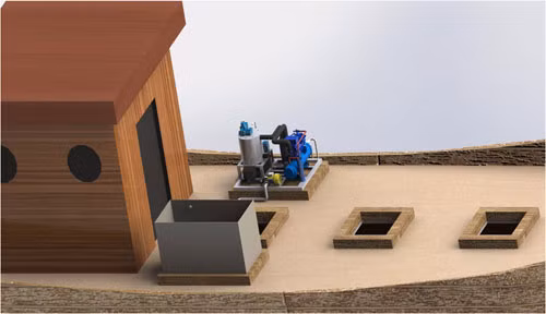 Mô hình máy làm đá tuyết được lắp đặt trên boong tàu.