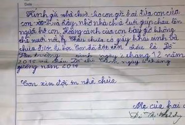 Tâm thư người mẹ trẻ để lại.