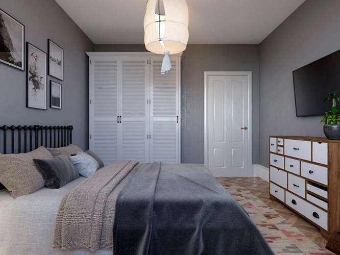 Tủ quần áo màu trắng xua tan cảm giác buồn tẻ trong phòng. Tủ quần áo màu trắng xua tan cảm giác buồn tẻ trong phòng.