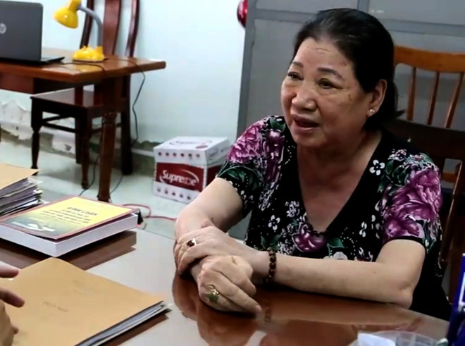  Bà Vũ Thị Lâm tại cơ quan công an. Ảnh: Tuấn Kiệt.