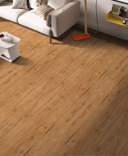  Hiệu ứng điêu khắc trên gạch tái hiện chân thực vẻ đẹp của gỗ sồi, một điểm nhấn rất riêng cho phòng khách. 