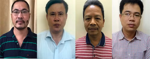 Bị can Tuấn, Thuỷ, Thái và Tâm (từ trái qua) tại cơ quan công an. Ảnh. Bộ Công an