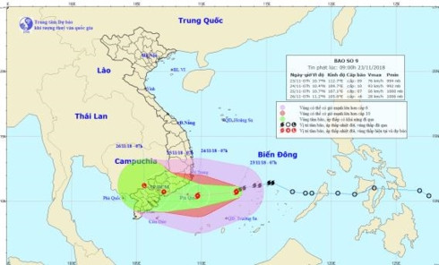  Đường đi và vị trí cơn bão số 9
