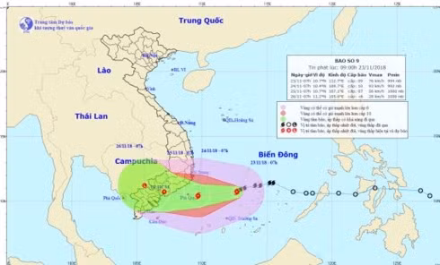  Đường đi và vị trí cơn bão số 9