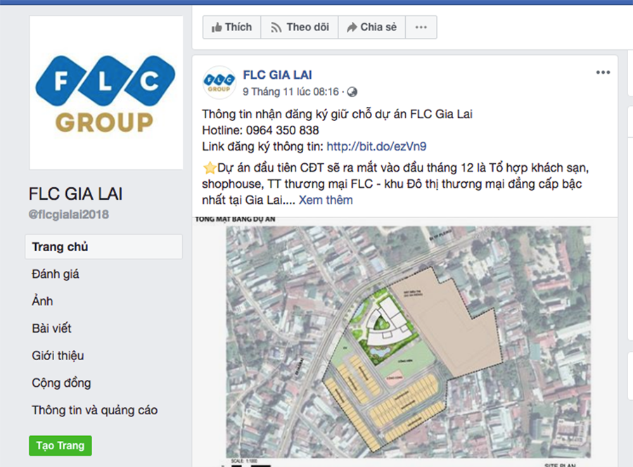  Một số trang trên mạng xã hội rao bán đất các dự ánmà Công ty Cổ phần tập đoàn FLC đang đề nghị được đầu tư. Ảnh: Hà Duy