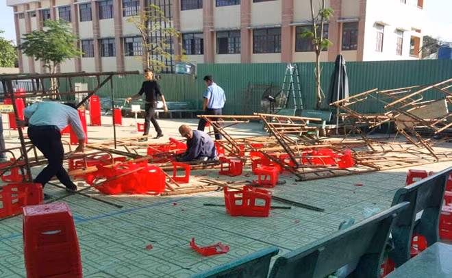  Hiện trường vụ sập giàn giáo. Ảnh: Thuận Lâm.