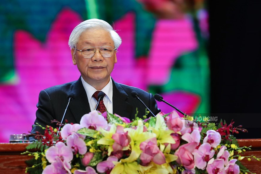 Tổng Bí thư, Chủ tịch Nước Nguyễn Phú Trọng phát biểu tại buổi lễ. Ảnh Sơn Tùng Tổng Bí thư, Chủ tịch Nước Nguyễn Phú Trọng phát biểu tại buổi lễ. Ảnh Sơn Tùng