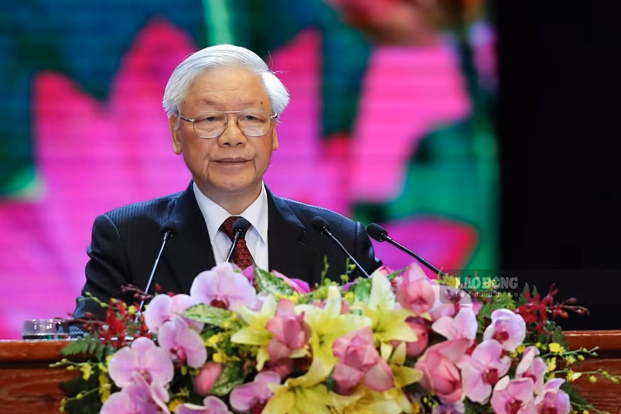Tổng Bí thư, Chủ tịch Nước Nguyễn Phú Trọng phát biểu tại buổi lễ. Ảnh Sơn Tùng