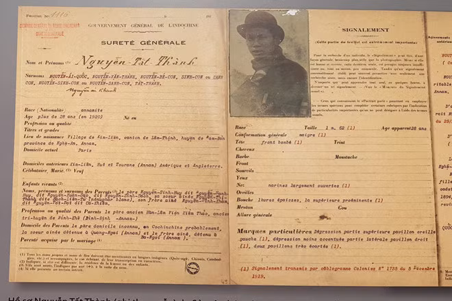Hồ sơ Nguyễn Tất Thành do Sở Mật thám lập - Ảnh: tư liệu