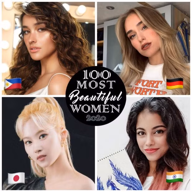 9. Liza Soberano (Phillippines), 10. Sina Deinert (Đức), 11. Sana Minatozaki (Nhật Bản), 12. Priyanka Mazumdar (Ấn Độ). Ảnh: Starmometer