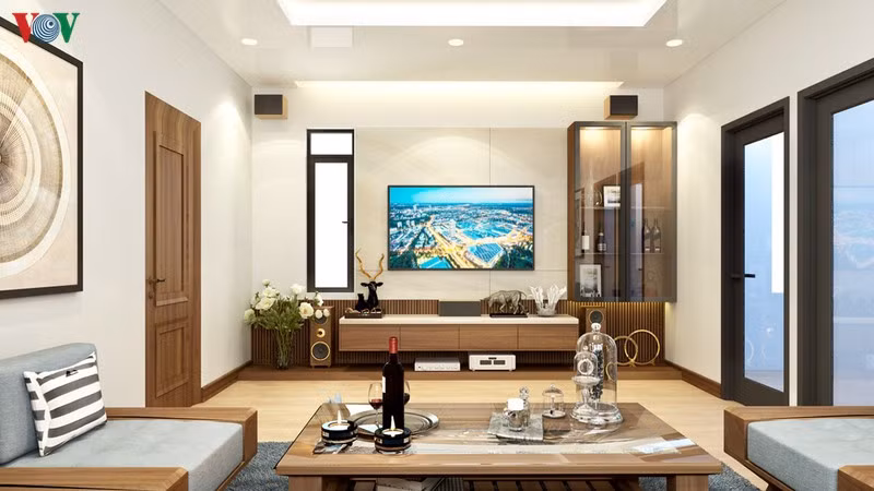 Tại phòng khách anh chồng có thể cùng bạn bè thưởng thức rượu vang hay chuyện trò, bàn chuyện làm ăn.