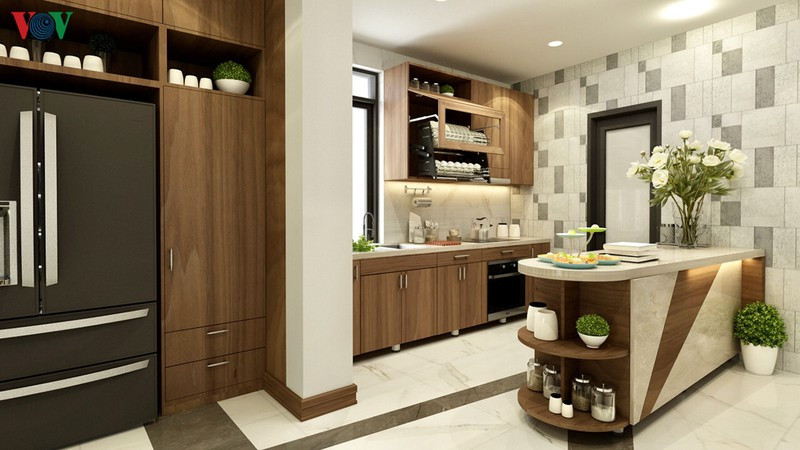 Hoa và cây xanh tăng thêm sinh khí cho phòng bếp.