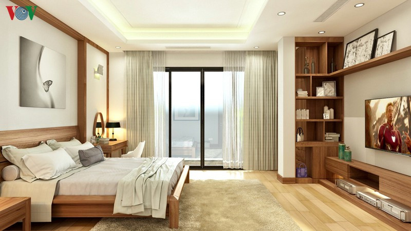 Hai vợ chồng cũng chuẩn bị một phòng ngủ nhỏ bên cạnh dành cho đứa con sau này. Cửa trượt ngăn ở giữa để bố mẹ có sự riêng tư.